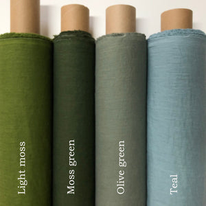 Stonewashed Linen Fabric. Olive Green
