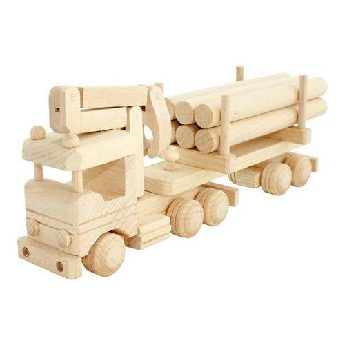 Wooden Truck with Logs & Crane
