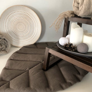 Linen Leaf Play Mat. Walnut Brown. S size